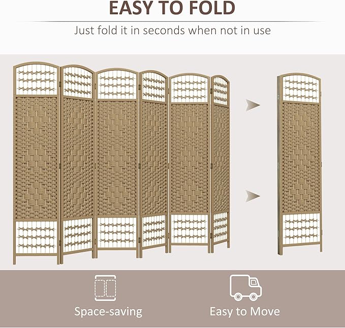 HOMCOM 6 Panel Room Divider, Folding Privacy Screen, 5.6' Room Separator - Image 3