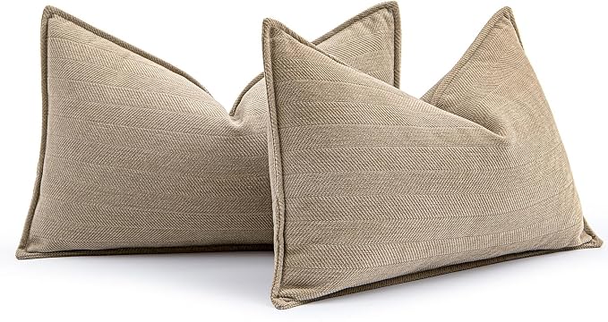 MIULEE Pack of 2 Khaki Decorative Lumbar Pillow Covers 12x20 Inch Soft Chenille by MIULEE