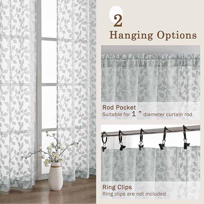 Chyhomenyc Light Grey Sheer Curtains 63 Inch Length 2 Panels Set, Light - Image 8