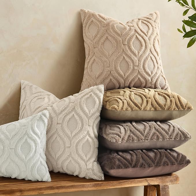decorUhome Throw Pillow Covers 26x26 Inch Set of 2, Soft Plush Faux Wool Light - Image 2