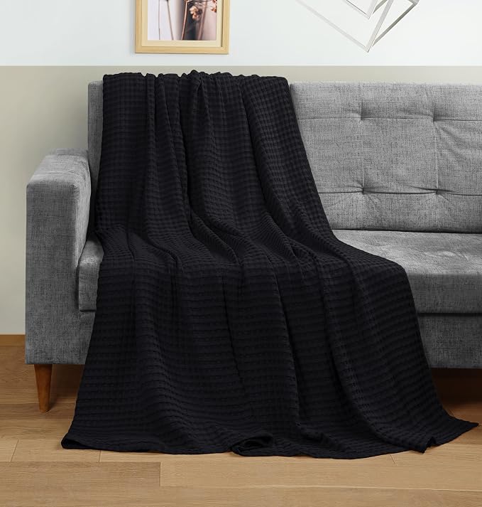 Utopia Bedding Black 100% Cotton Waffle Blanket 300 GSM Soft Lightweight - Image 6