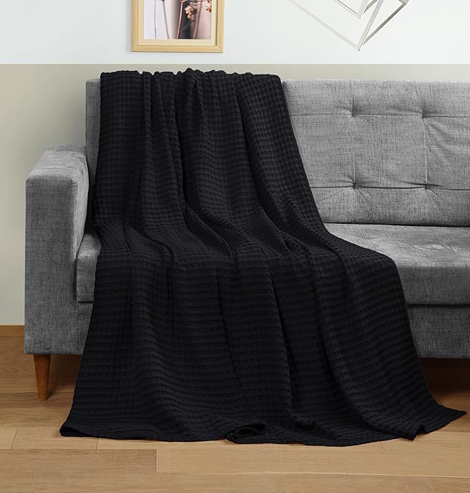 Utopia Bedding Black 100% Cotton Waffle Blanket 300 GSM Soft Lightweight - Image 3