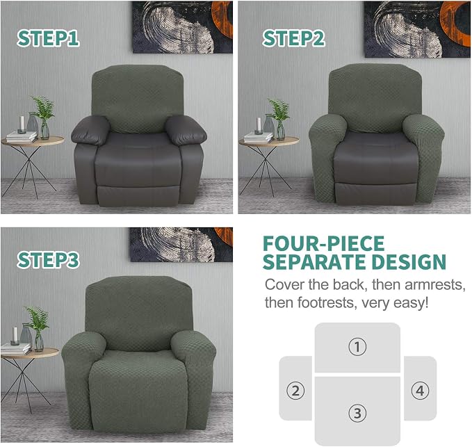 YEMYHOM 4 Pieces Stretch Recliner Slipcover Latest Jacquard Recliner Chair Cover - Image 7