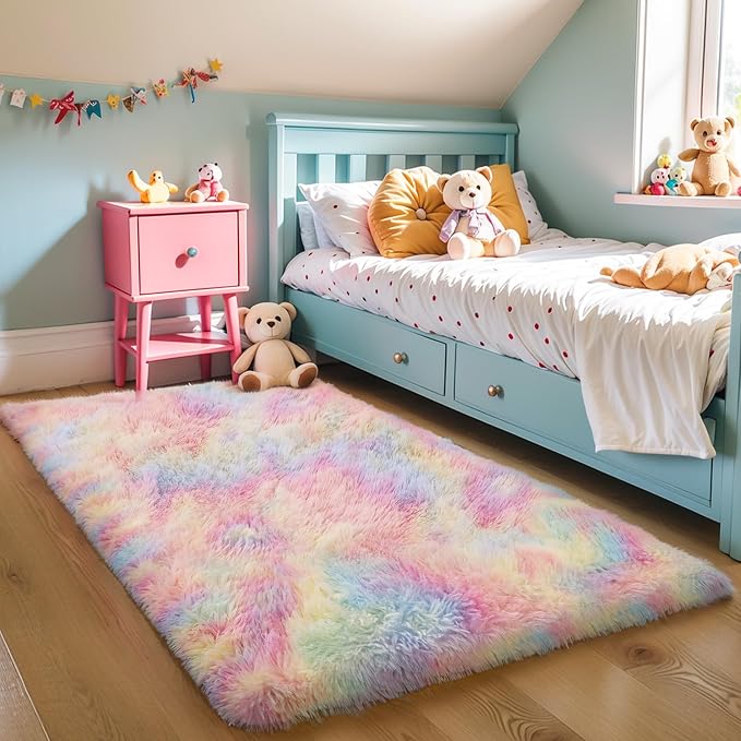 KICHOWUA Thick Area Rug 5x7 Rainbow Fluffy Shag - Image 8