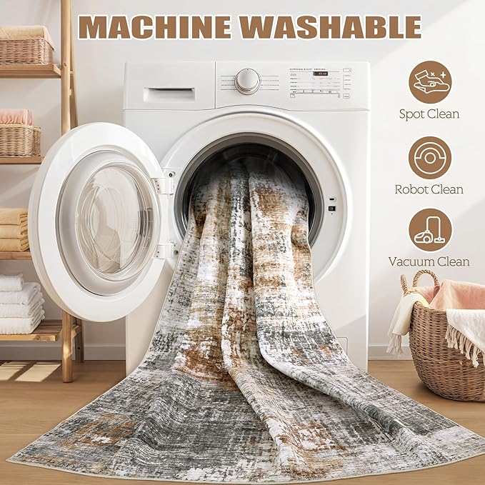 DMOYEST Washable Runner Rug for Hallway: 2x6 Neutral Modern Abstract Low Pile - Image 8