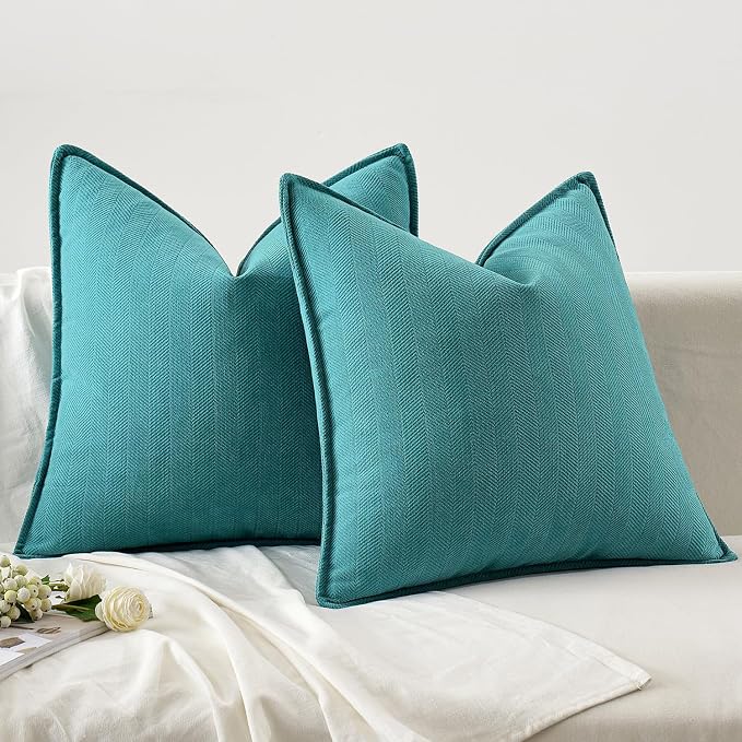 MIULEE Pack of 2 Teal Decorative Pillow Covers 20x20 Inch Soft Chenille - Image 6
