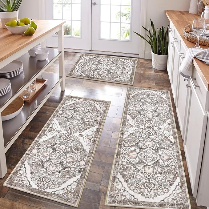 HEBE Farmhouse Kitchen Rugs Sets of 3 Non Slip Washable Boho Kitchen Rugs and - Image 6