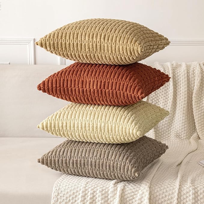 MIULEE Pack of 2 Dark Rust Corduroy Decorative Pillow Covers 20x20 Inch Soft - Image 3