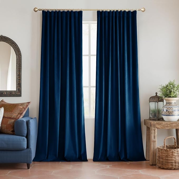 NICETOWN Navy Blue Velvet Blackout Curtains 84 inch Long by NICETOWN