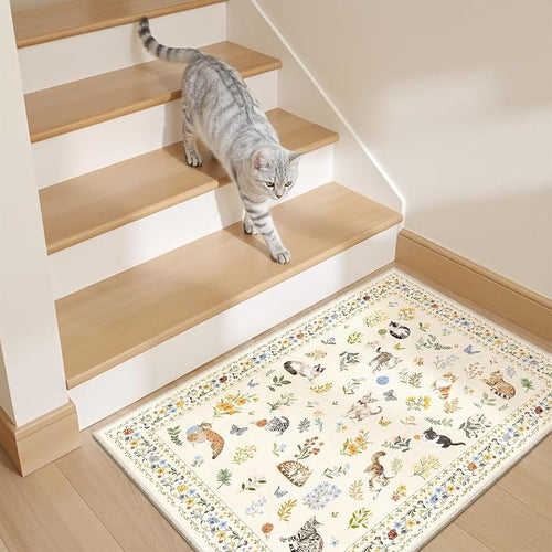 2x3 Cat Rugs for Entryway, Machine Washable Door Mat Animal Floral Small Area - Image 2