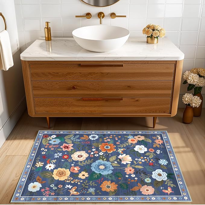 RELEANY Floral Nursery 2x3 Area Rugs Washable Print Boho Cute Carpet Non Slip - Image 2