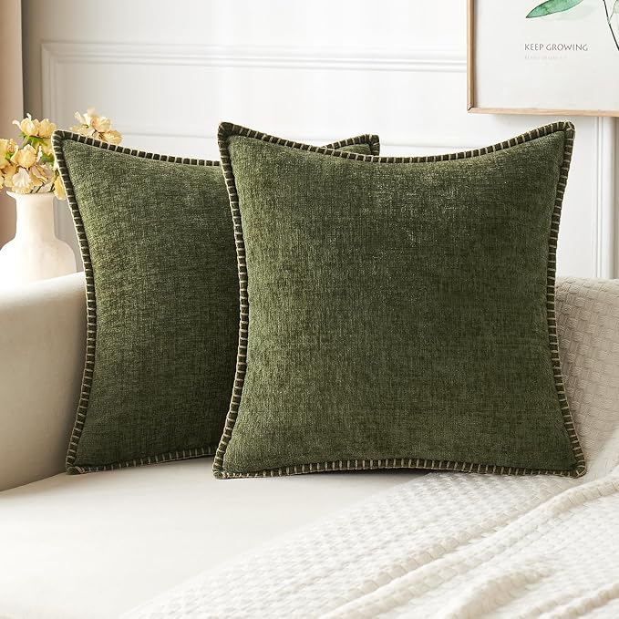 MIULEE Pack of 2 Couch Throw Pillow Covers 16x16 Inch Olive Green Farmhouse by MIULEE