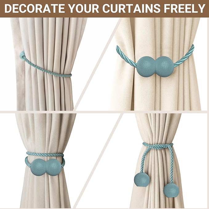 Hion Magnetic Curtain Tiebacks Gray Blue 6 Pack, Curtain Tiebacks Buckles - Image 7