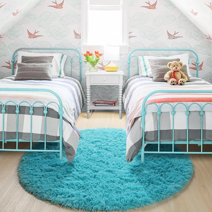 Amdrebio Blue Round Rug 5Ft for Bedroom, Fluffy Circle Area Rugs for Kids Room - Image 7