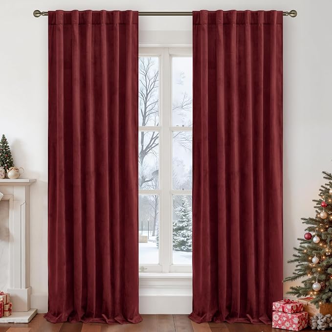 LAMIT Burgundy Red Velvet Curtains 96 Inch by LAMIT