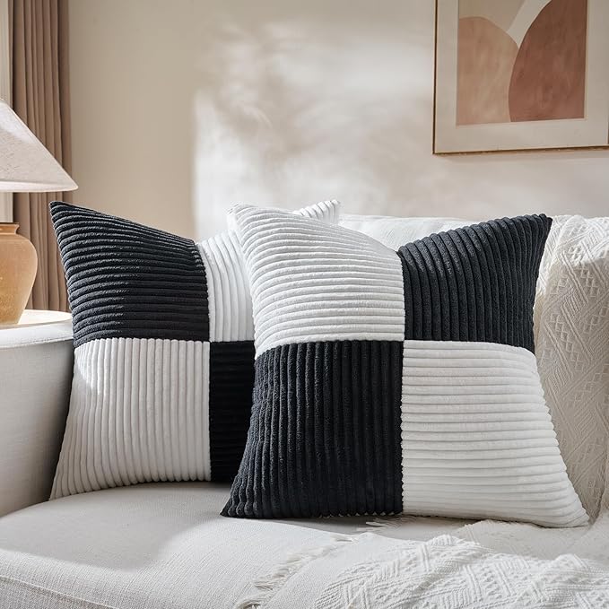 Fancy Homi Set of 2 Black White Decorative Throw Pillow Covers 16x16 Inch by Fancy+Homi