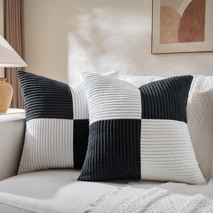 Fancy Homi Set of 2 Black White Decorative Throw Pillow Covers 18x18 Inch by Fancy+Homi