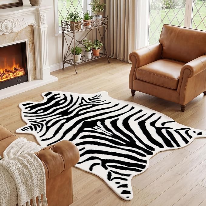 JONIYEAR Large Durable Faux Zebrahide Area Rug 4.9 x 6.56 Feet, Premium Zebra - Image 7