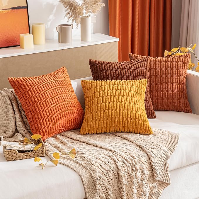 MIULEE Pack of 2 Rust Corduroy Decorative Pillow Covers 20x20 Inch Soft Boho - Image 8