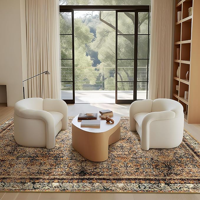 Phantoscope Washable Area Rug 5'x7' Non-Slip, Vintage Neutral Rugs - Image 7