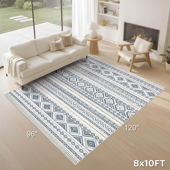 cotiled 8x10 Area Rug Living Room: Washable Boho Rugs - Image 2