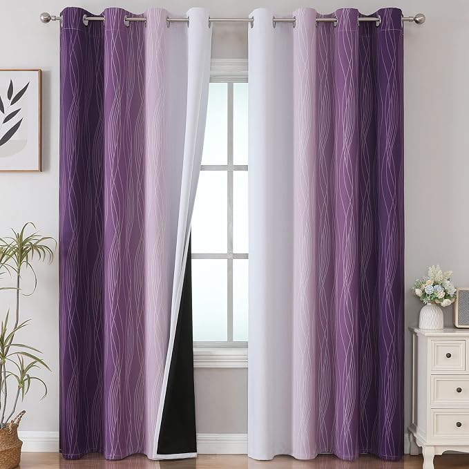 Estelar Textiler Purple and Greyish White Ombre Blackout Curtains 84 Inches Long by ESTELARTEXTILER
