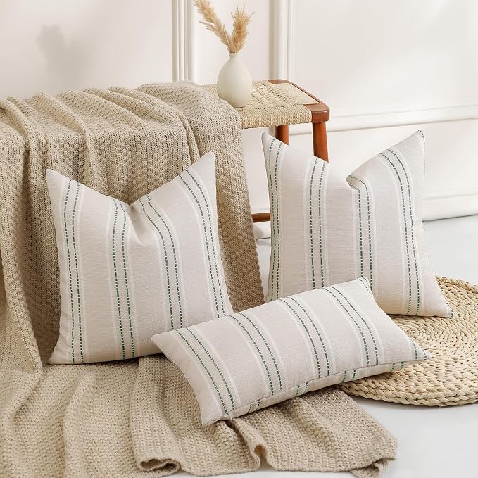 Hckot Spring Throw Pillow Covers 24x24 Set of 2 Striped Pillow Covers Textured - Image 5