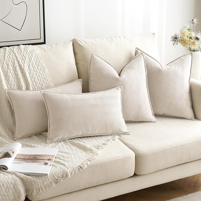 MIULEE Pack of 2 Cream Beige Decorative Pillow Covers 20x20 Inch Soft Chenille - Image 5