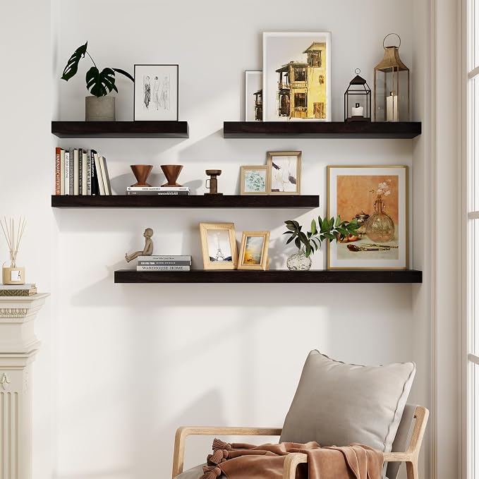 Solid Wood Floating Shelves For Wall, 24”W x 9”D x 1.56”H Large Wall Shelves - Image 2