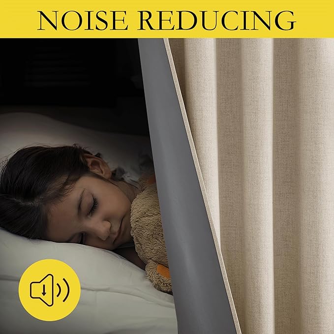 NICETOWN Cream 100% Blackout Linen Curtains 90 inch Long Burg - Image 5