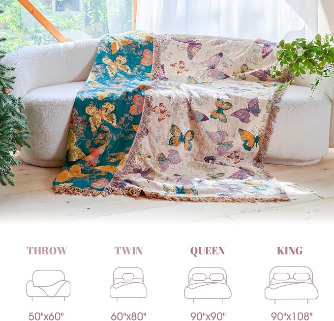MSGKV Boho Throw Blanket for Bed Cotton Butterfly Twin Size Couch Blanket - Image 6
