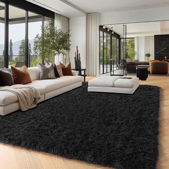 PAGISOFE Black Fluffy Shag Area Rugs - Image 3
