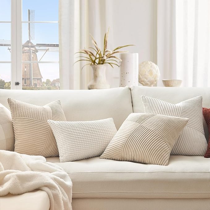 Topfinel Tan Decorative Throw Pillow Covers 18x18 Set of 2 Windmill Textured - Image 2