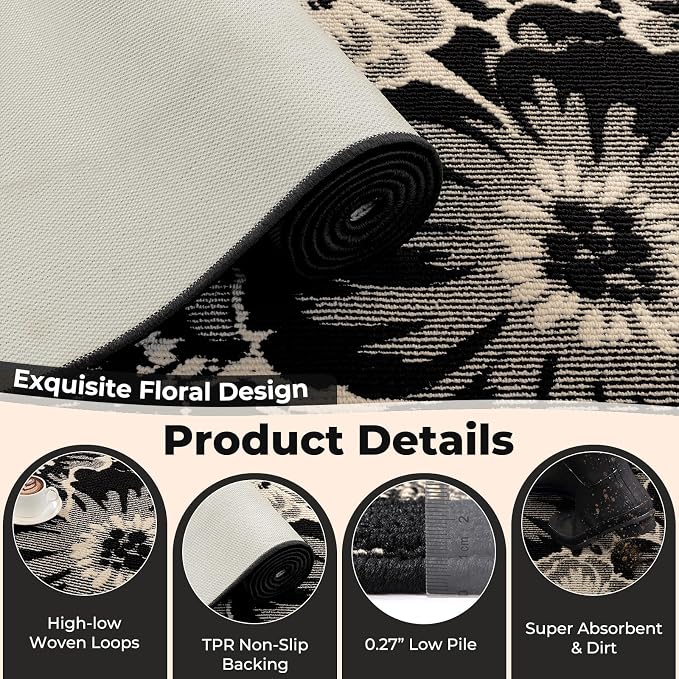 Findosom Washable Area Rug 3x5, Non Slip High-Low Textured Floral Rugs - Image 6
