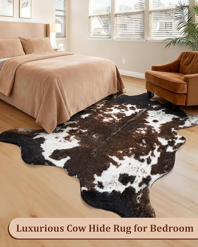 Faux Cowhide Rug, Fluffy Fur 5.2x6.2 Feet Washable Cow Print Rug - Image 6