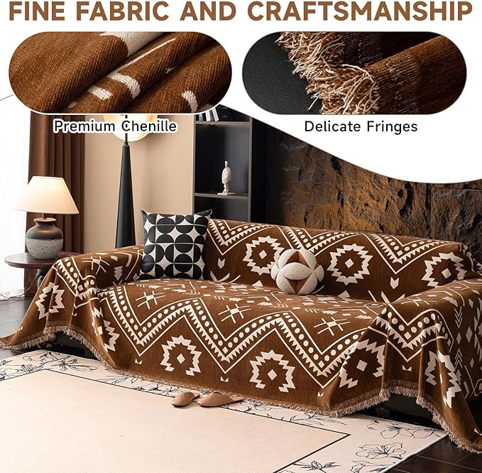 VClife Bohemian Couch Cover Aztec Geometric Chenille Sofa Cover - Image 3