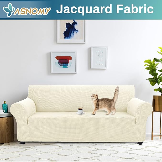 Asnomy Couch Covers for 3 Cushion Couch Stretch Sofa Covers Slipcovers - Image 2