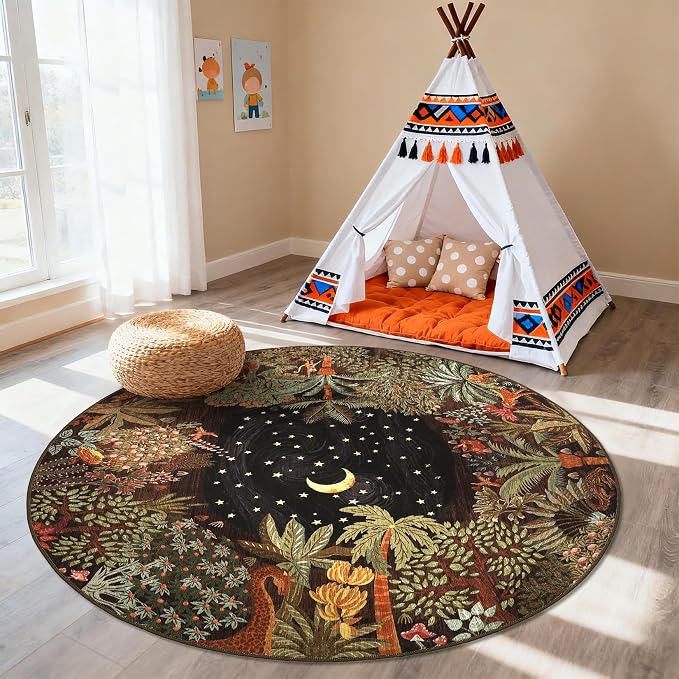 GarveeHome Round Area Rugs 8ft for Living Room, Large Brown Jungle Washable - Image 7