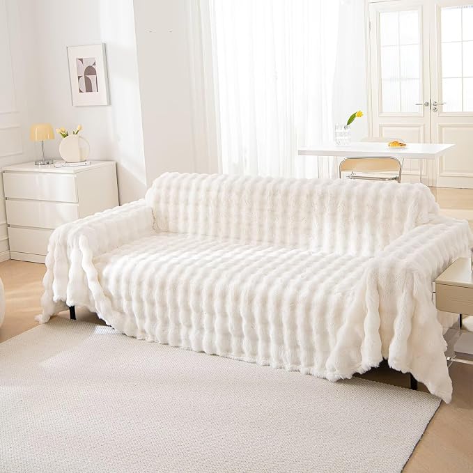 VClife Soft Plush Faux Fur Couch Cover, Warm Fuzzy White Sofa Covers - Image 2