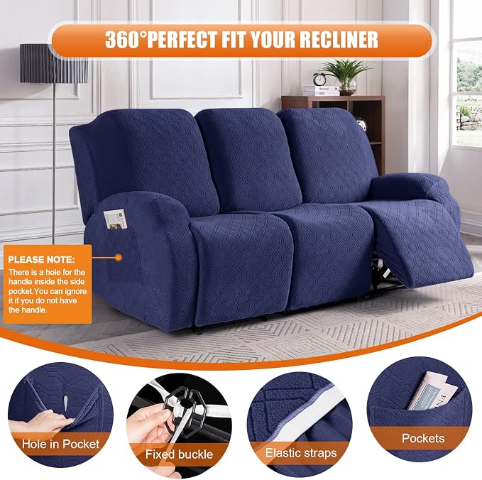 VANSOFY Recliner Cover, 3-Pieces Stretch Reclining Couch Covers - Image 5