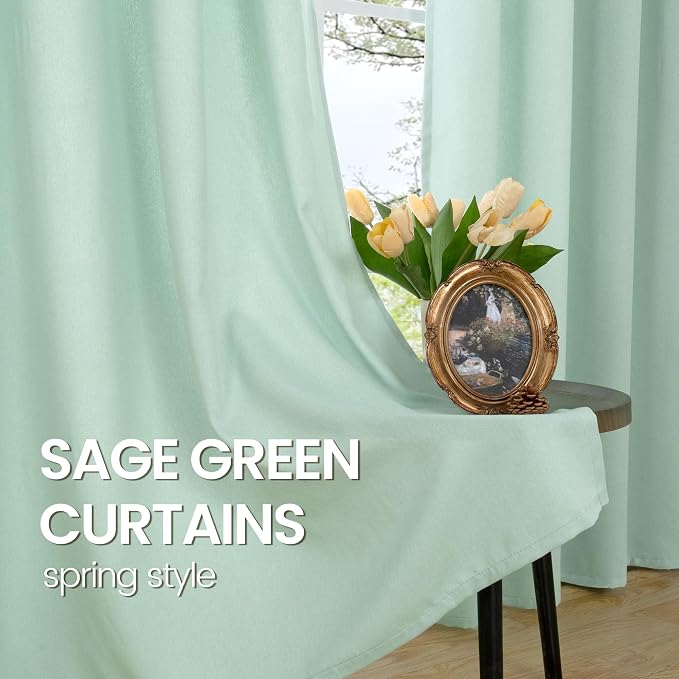 BGment Light Green Linen Curtains 63 Inch Length 2 Panels Set No See Through - Image 8