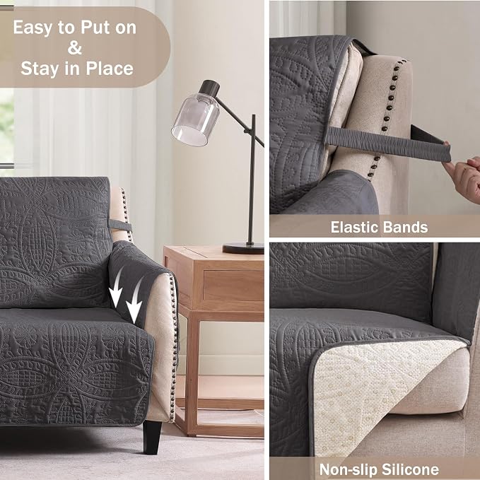 Water Repellent Gray Loveseat Cover - Image 5