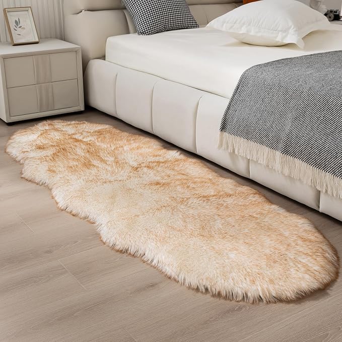 Faux Fur Rug Runner 2x6 ft White Yellow - Image 8
