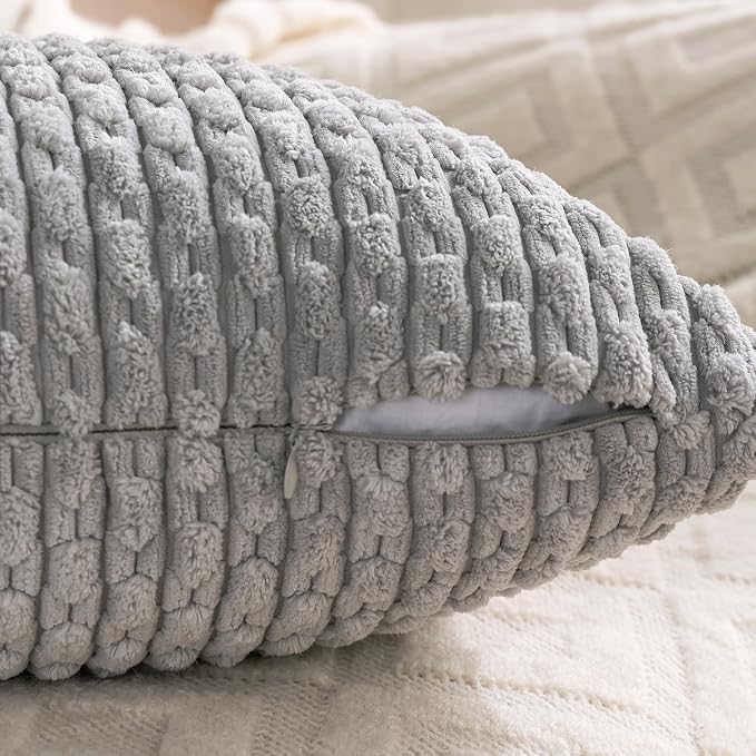 Set of 4 Grey Decorative Throw Pillow Covers 12x20 Inch Corduroy Pillow Covers - Image 6