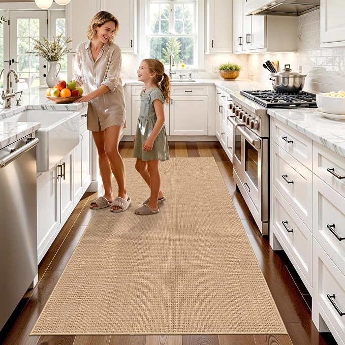 3x6 Kitchen Runner Rug Washable Non Slip: Solid Color Pattern Faux Jute Rug - Image 3