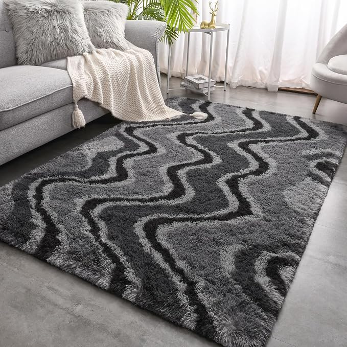 Meralax Grey Rugs for Living Room Bedroom, 5x8 Soft Area Rug Fluffy Shaggy by Merelax