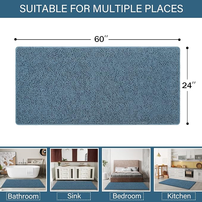 LOCHAS Luxury Bathroom Rug Shaggy Bath Mat 24 x 60 Inch, Washable Non Slip Bath - Image 2