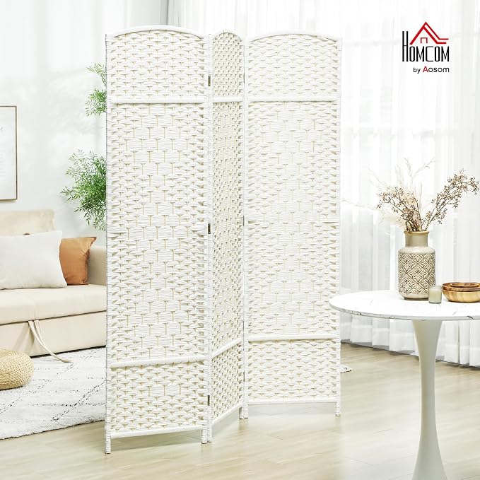 HOMCOM Room Divider, 6 Ft 3 Panel Folding Privacy Screen, Hand-Woven PP Wall - Image 2
