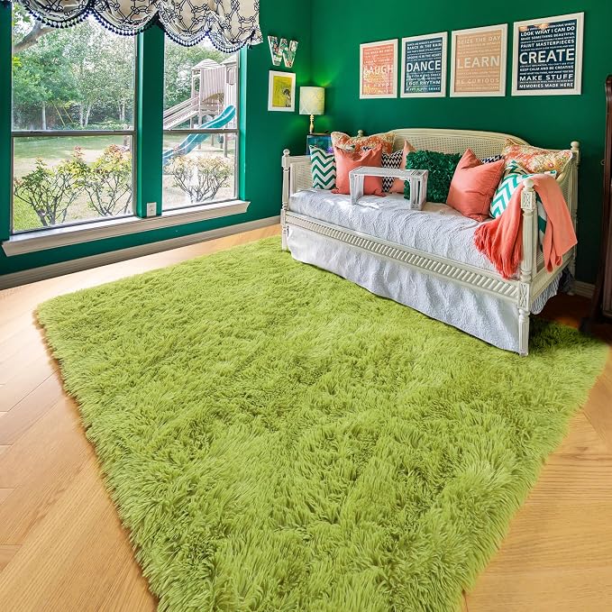 Grass Green Rugs for Bedroom, Fluffy Shag Area Rug 4x6 for Kids Room Living - Image 5