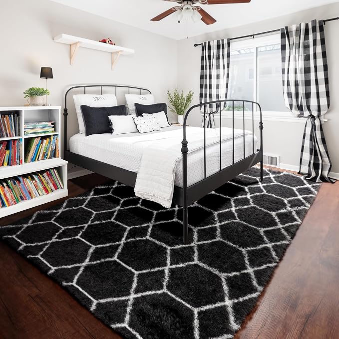 ONASAR 7x9 Area Rugs for Living Room Bedroom, Large Fluffy Black and White - Image 4